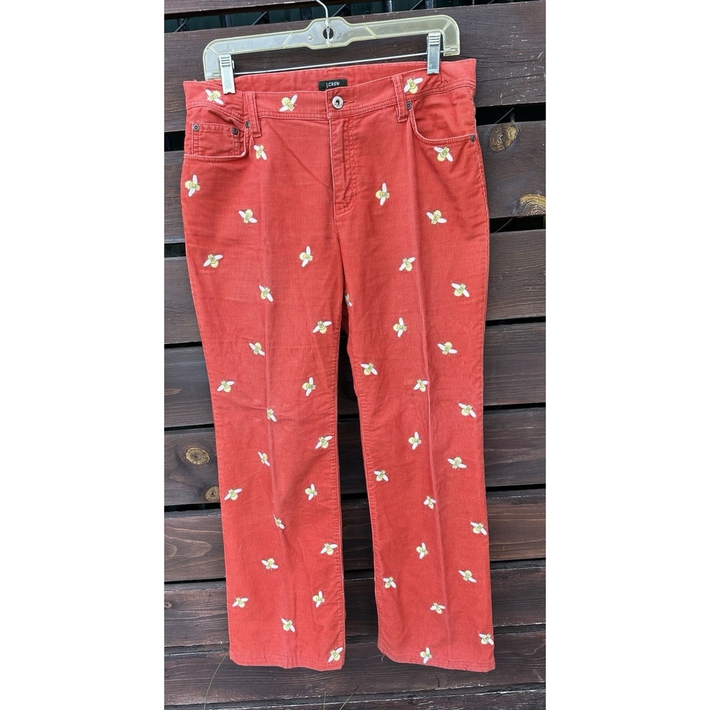 Vtg J Crew Womens Corduroy Pants Size 8 Orange Save‎ the Bees Nature Love